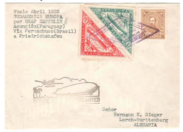 PARAGUAY Cover *GRAF ZEPPELIN* Air Mail Stamps 1932 APRIL Asuncion Germany MA147 - Image 3
