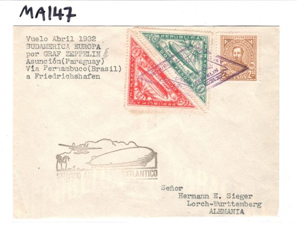 PARAGUAY Cover *GRAF ZEPPELIN* Air Mail Stamps 1932 APRIL Asuncion Germany MA147 - Image 6