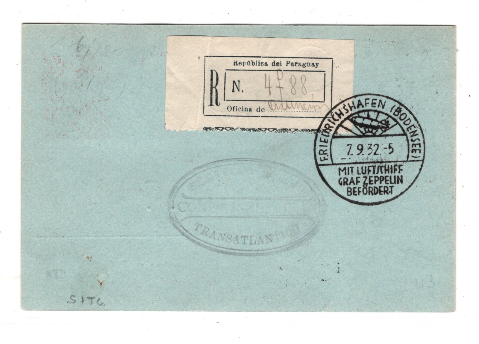 PARAGUAY GRAF ZEPPELIN Air Mail 20p *HIGH VALUE* Card Asuncion 1932 Lorch KZ208 - Image 4