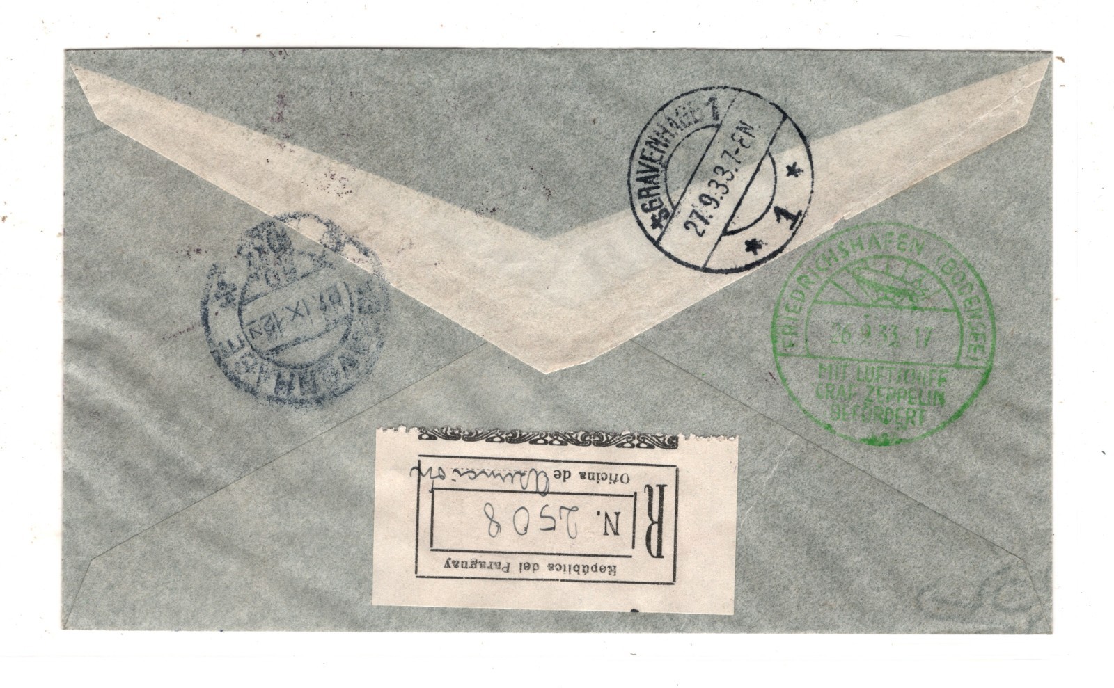 PARAGUAY GRAF ZEPPELIN Air Mail Cover 22p50 *HIGH VALUE* 1933 Netherlands KZ197 - Image 3