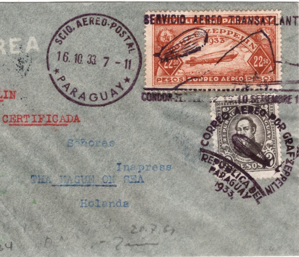 PARAGUAY GRAF ZEPPELIN Air Mail Cover 22p50 *HIGH VALUE* 1933 Netherlands KZ197 - Image 5