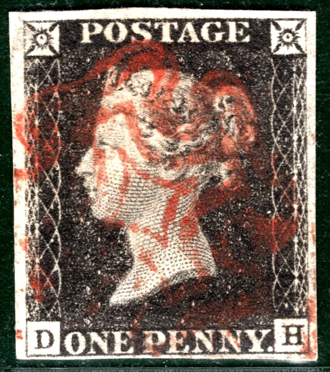 PENNY BLACK 1840 QV GB Stamp SG.2 1d Plate 4 (DH) Red MX AS23 Cat £400 YOR67