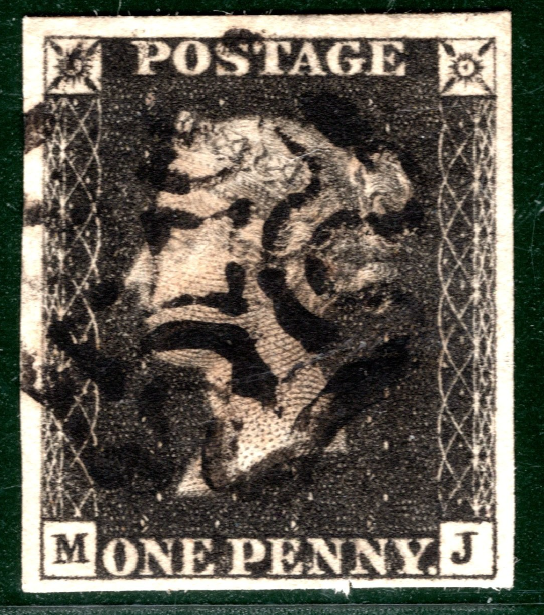 PENNY BLACK 1840 QV GB Stamp SG.2 1d Plate 7 (MJ) Used MM AS46 Cat £400 YOR24