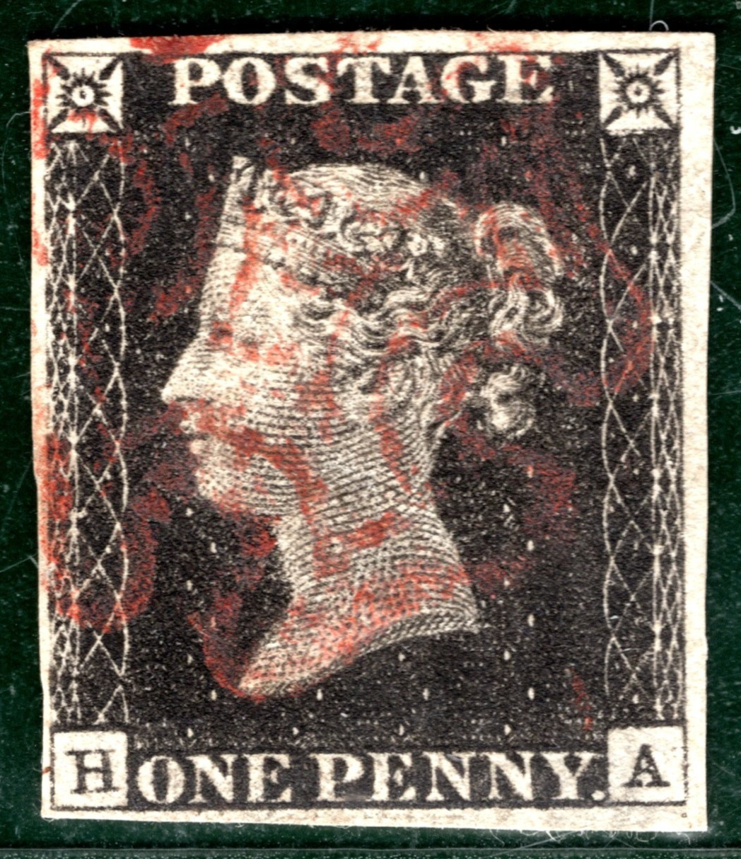 PENNY BLACK 1840 Stamp GB SG.2 1d Plate 2 (HA) Red MX Spec AS14 Cat £375- SBR60