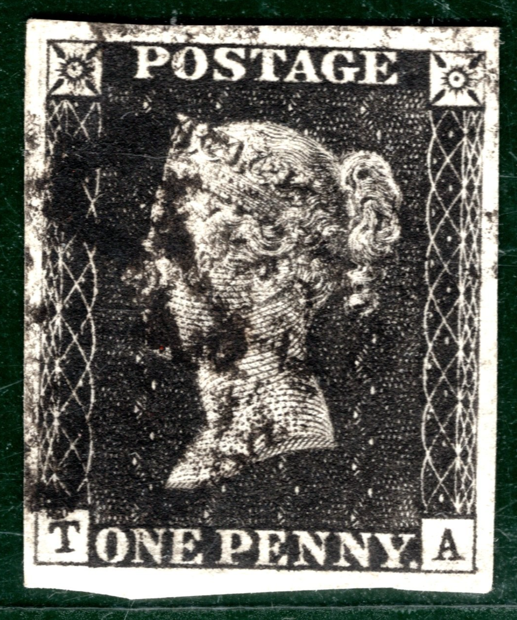 PENNY BLACK 1840 Stamp GB SG.2 1d Plate 4 (TA) LARGE MARGINS AS23 Cat £400-SBR86