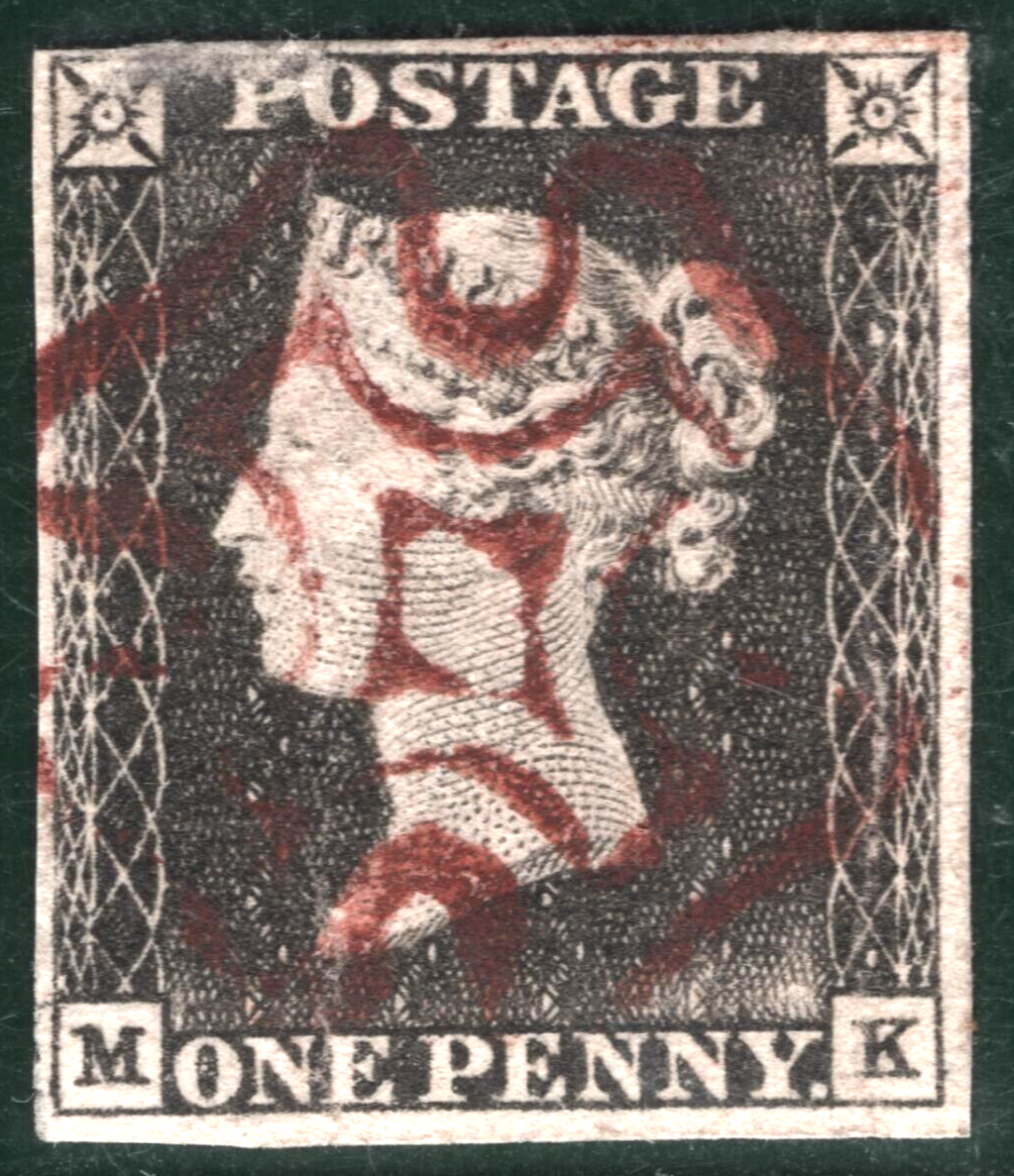 PENNY GREY-BLACK 1840 QV SG.3 1d Plate 1a (MK) *PURPLE-BROWN* MX c£3,000- REDS16