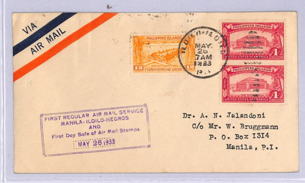 PHILIPPINES Air 1933 Cover FIRST FLIGHT Iloilo-Manila MULLER #100a {Joffe}WT119 - Image 3