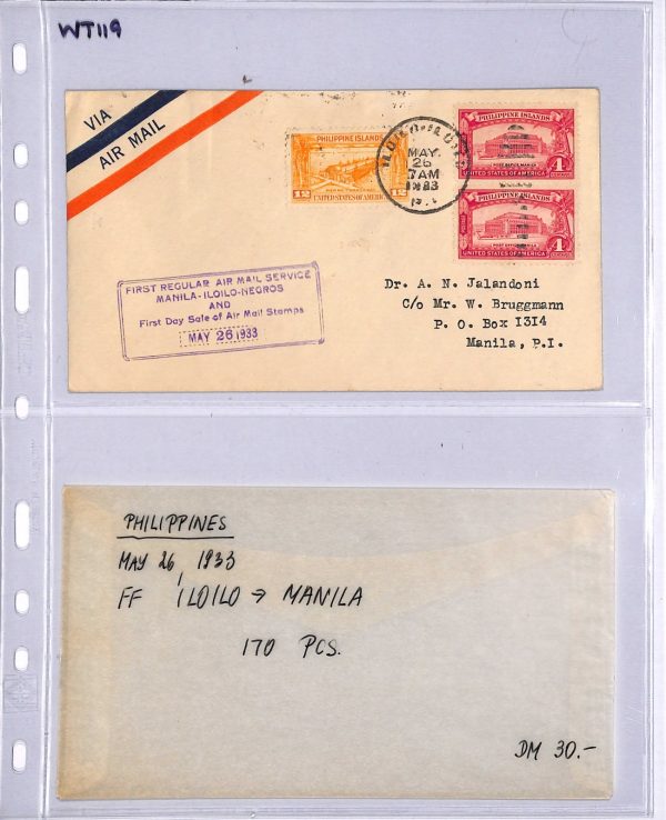 PHILIPPINES Air 1933 Cover FIRST FLIGHT Iloilo-Manila MULLER #100a {Joffe}WT119 - Image 7