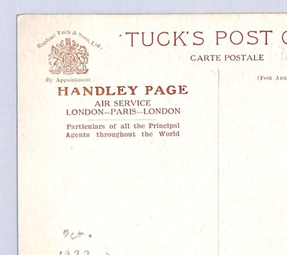 PIONEER AVIATION ART GB Postcard *HANDLEY PAGE* ADVERT c1922 Folkestone WY139 - Image 3