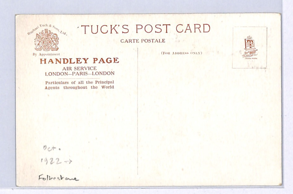 PIONEER AVIATION ART GB Postcard *HANDLEY PAGE* ADVERT c1922 Folkestone WY139 - Image 5