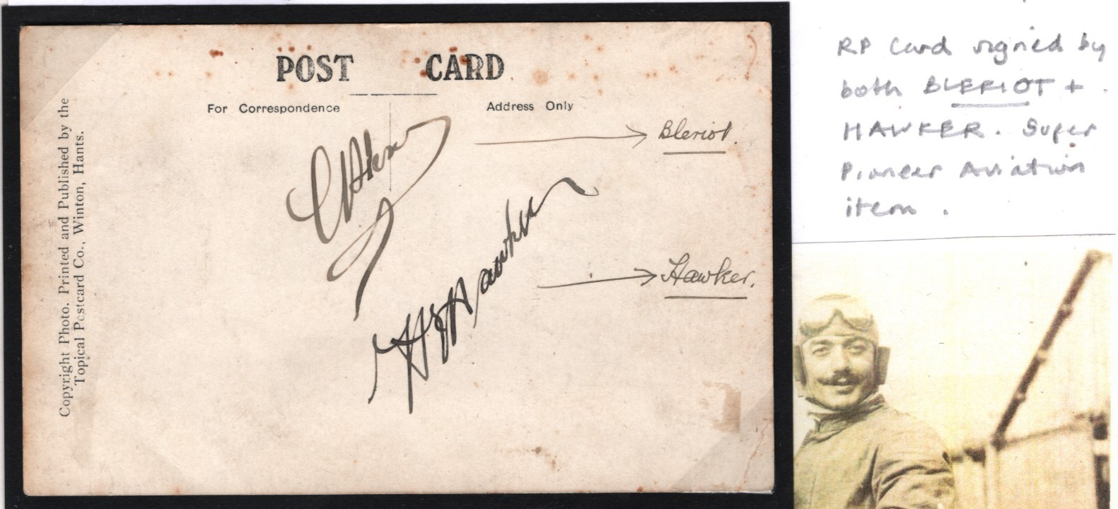 PIONEER AVIATION *BLERIOT* Signed +HAWKER AUTOGRAPHS Postcard c1911 Unposted 12m - Image 4