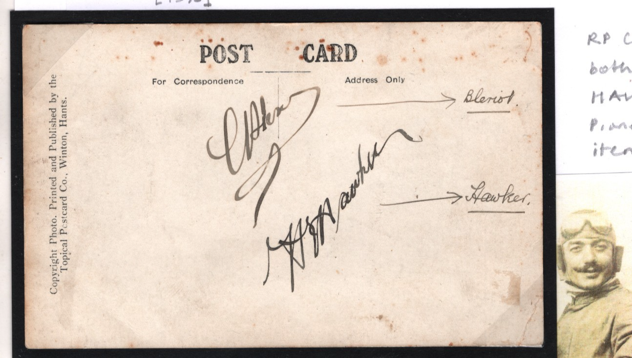 PIONEER AVIATION *BLERIOT* Signed +HAWKER AUTOGRAPHS Postcard c1911 Unposted 12m