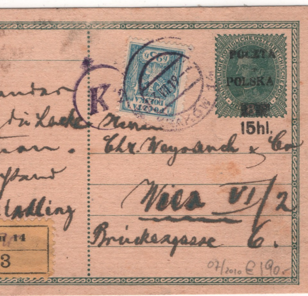 POLAND Austria Stationery Card *POCZTA POLSKA* 15h Surch 1919 Kraków Reg'd KA731