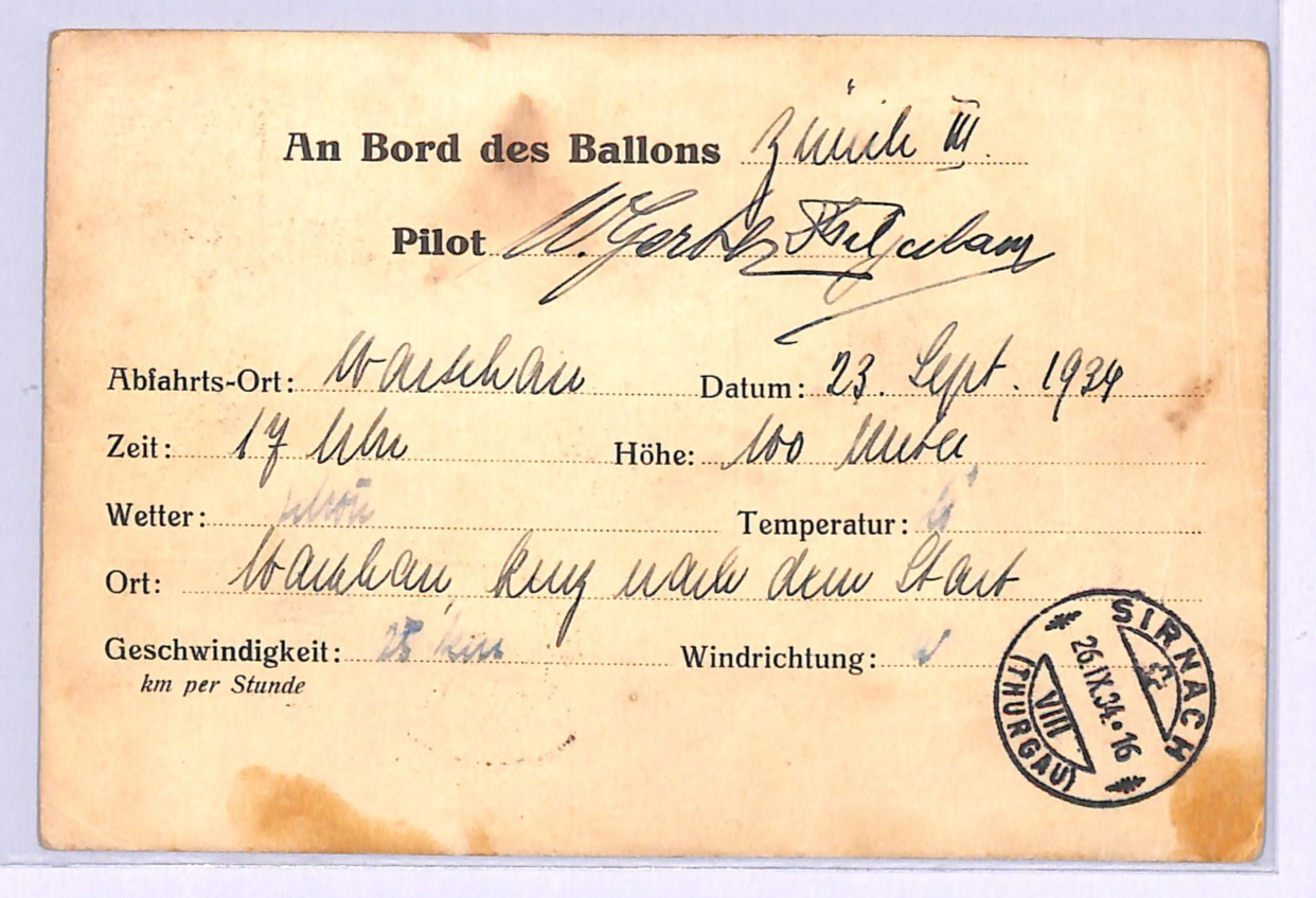 POLAND BALLOON MAIL Air Drop/Retour Card *SZCZUCZYN* CDS 1934 GORDON BENNETT WB2 - Image 4