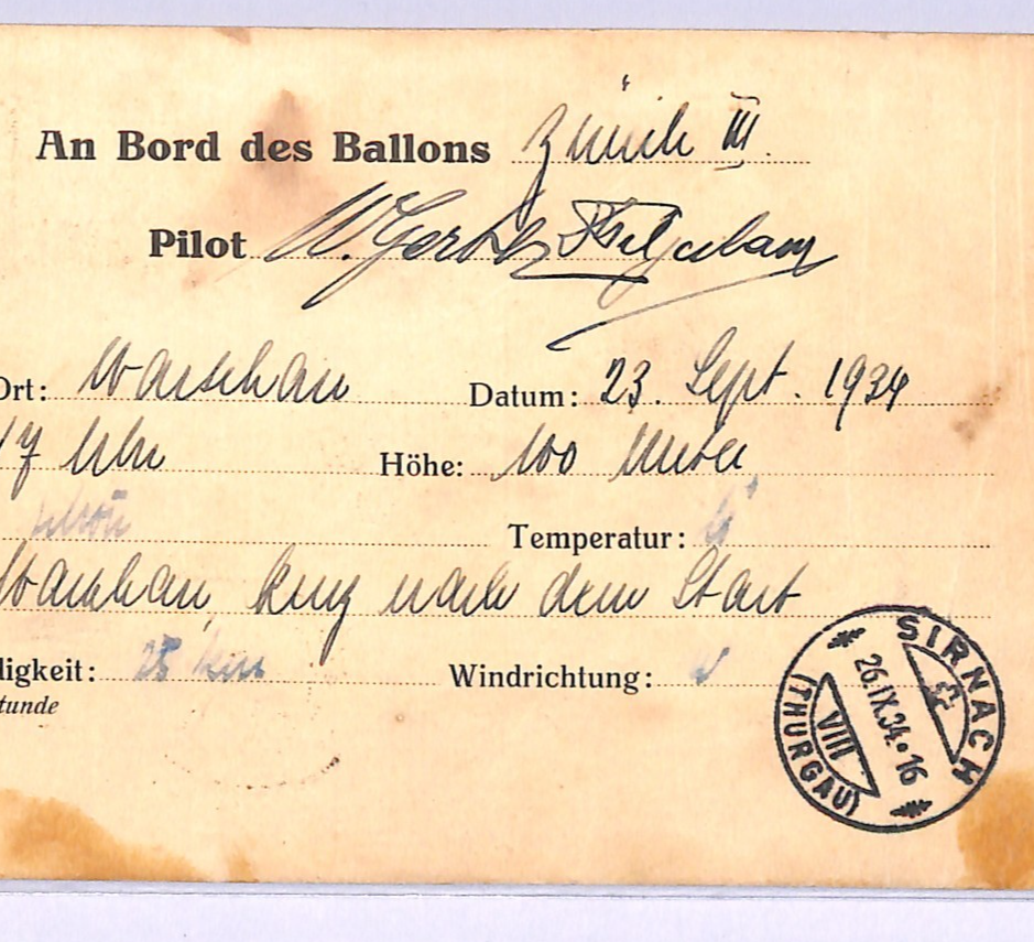POLAND BALLOON MAIL Air Drop/Retour Card *SZCZUCZYN* CDS 1934 GORDON BENNETT WB2 - Image 5