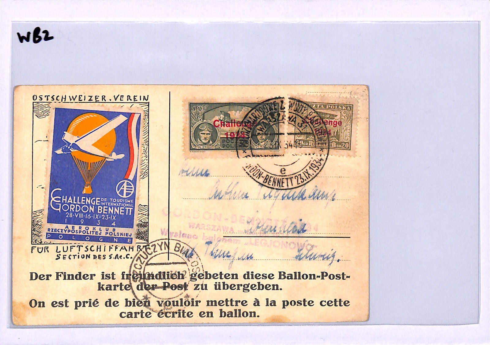 POLAND BALLOON MAIL Air Drop/Retour Card *SZCZUCZYN* CDS 1934 GORDON BENNETT WB2 - Image 6