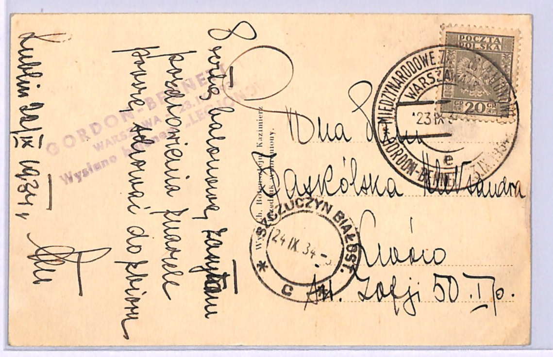 POLAND BALLOON MAIL Card SZCZUCZYN CDS 1934 LEGJONOWO GORDON BENNETT Lwów WB12