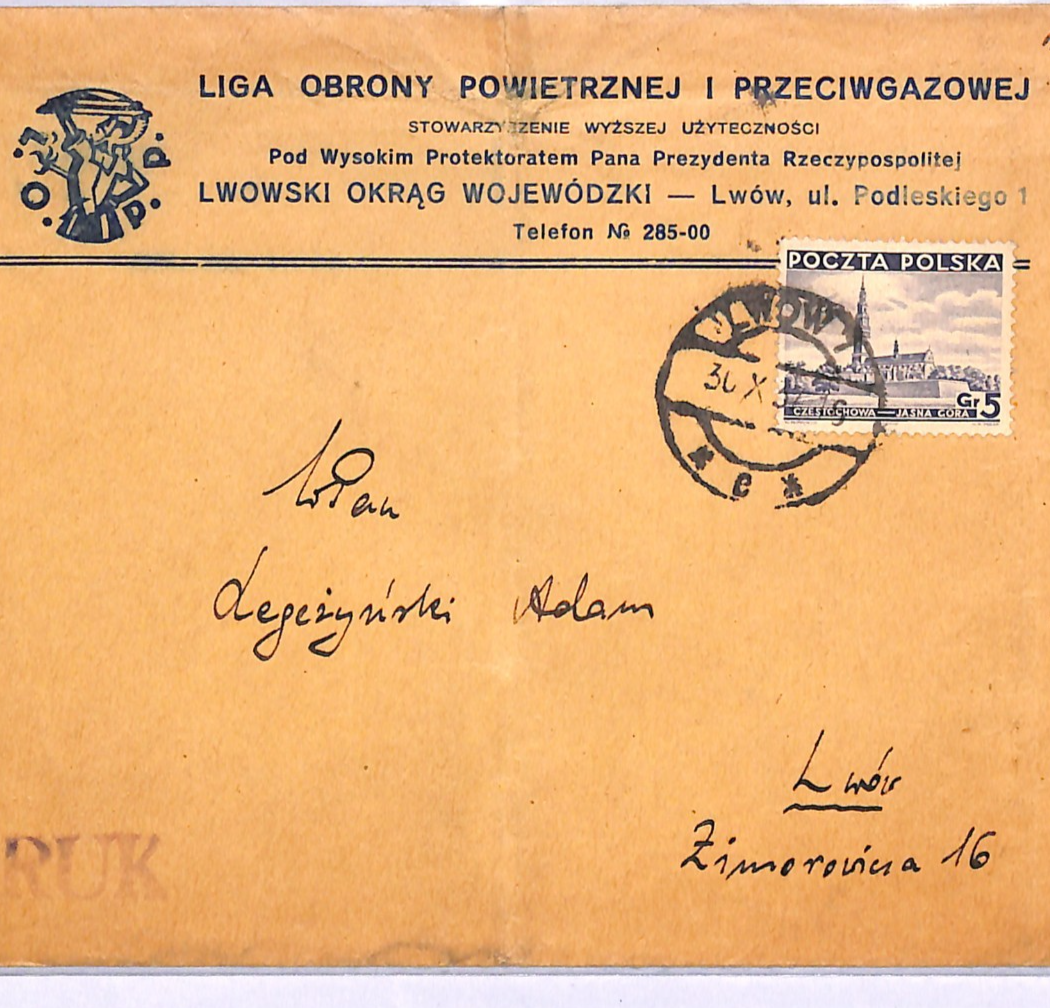 POLAND Cover AIR DEFENCE FUND *LOPP* 1937 Lwów Local (Now Ukraine) WB6