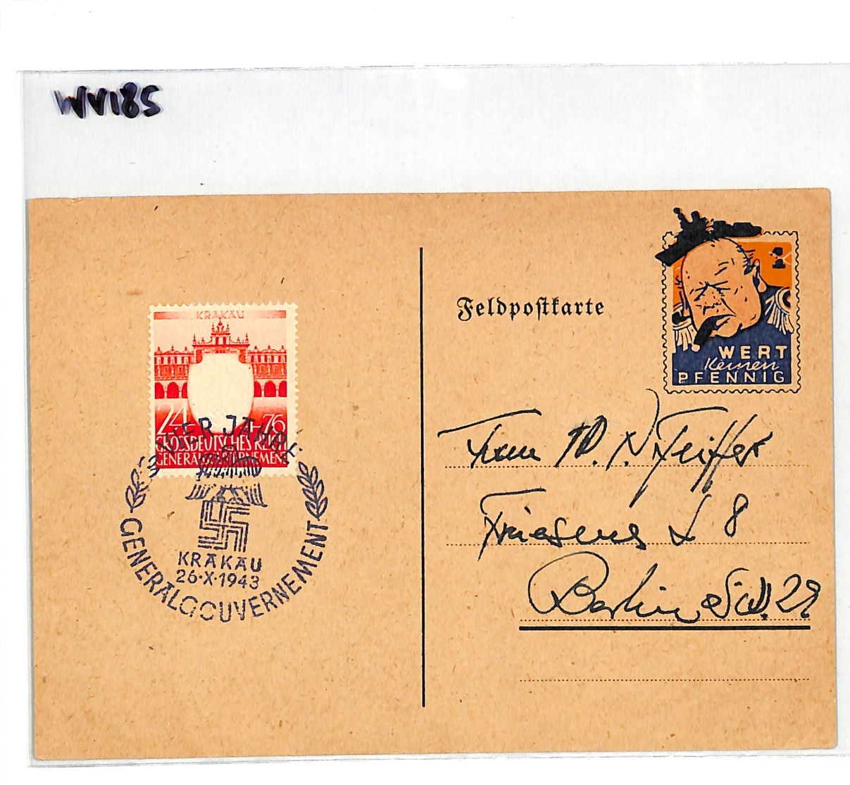 POLAND GERMANY OCC WW2 PROPAGANDA Card *CHURCHILL* CARICATURE Used 1943 WV185 - Image 7
