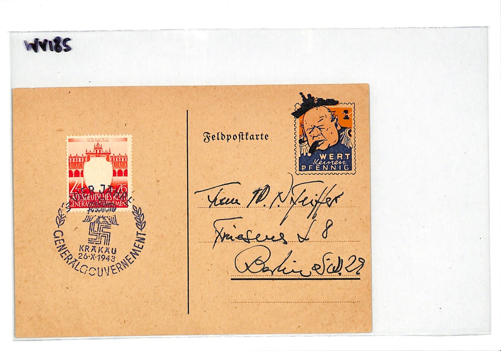 POLAND GERMANY OCC WW2 PROPAGANDA Card *CHURCHILL* CARICATURE Used 1943 WV185 - Image 9