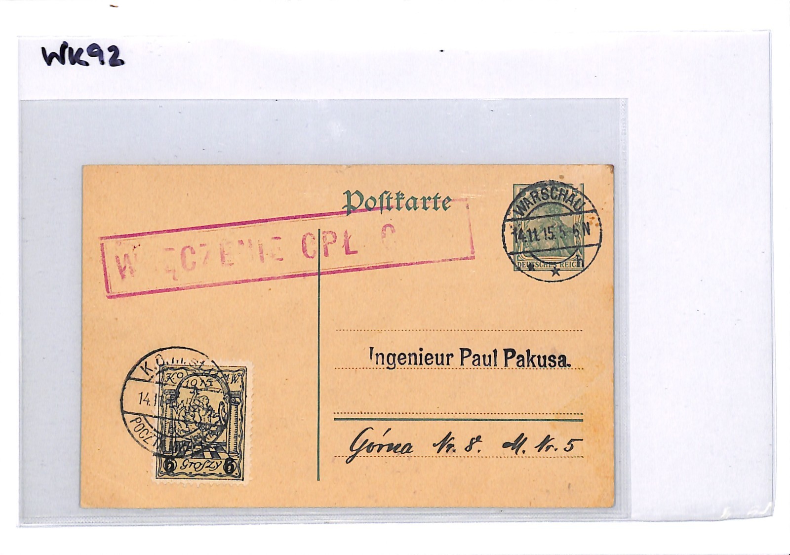POLAND Germany Card *WARSAW LOCAL* Surcharge 1915 MIXED FRANKING Stationery WK92 - Image 11