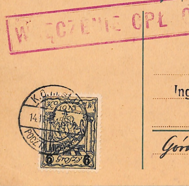 POLAND Germany Card *WARSAW LOCAL* Surcharge 1915 MIXED FRANKING Stationery WK92 - Image 3