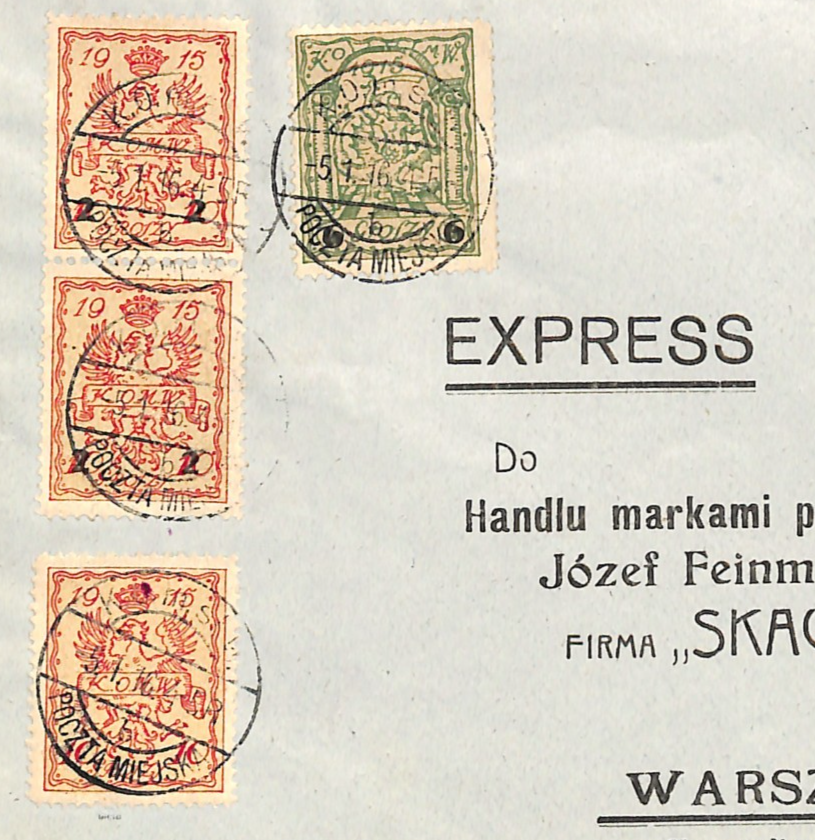 POLAND Germany Occ WW1 WARSAW LOCAL Cover *EXPRESS* 1916 MIXED FRANKING WK93 - Image 3