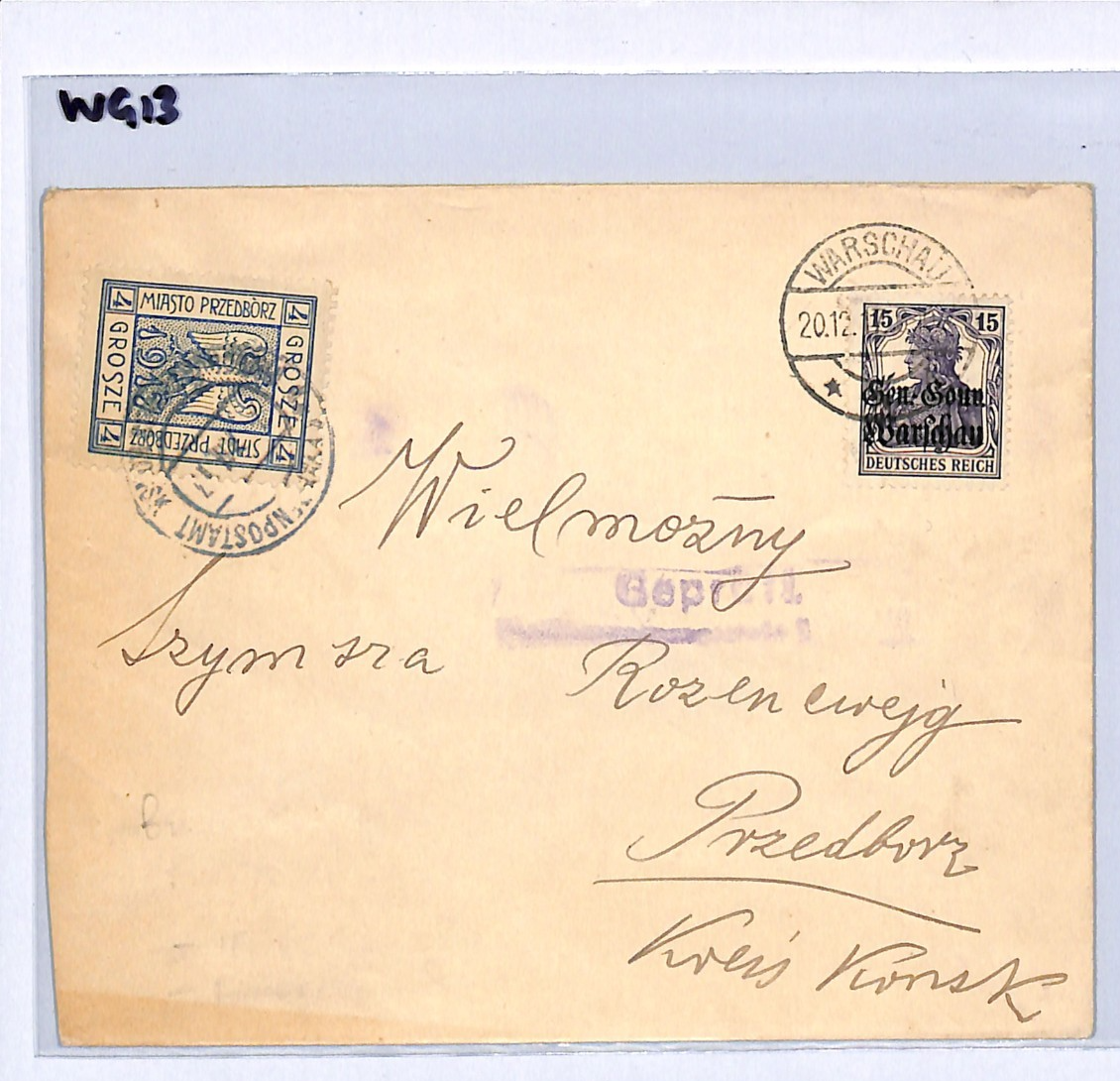POLAND WW1 Cover *PRZEDBÓRZ* 4gr LOCAL German Occ MIXED FRANKING Overprint WG13 - Image 14