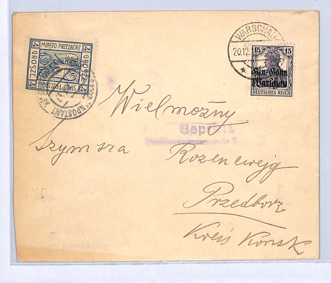 POLAND WW1 Cover *PRZEDBÓRZ* 4gr LOCAL German Occ MIXED FRANKING Overprint WG13 - Image 3