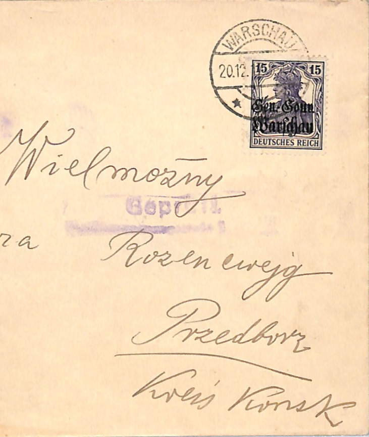 POLAND WW1 Cover *PRZEDBÓRZ* 4gr LOCAL German Occ MIXED FRANKING Overprint WG13 - Image 10