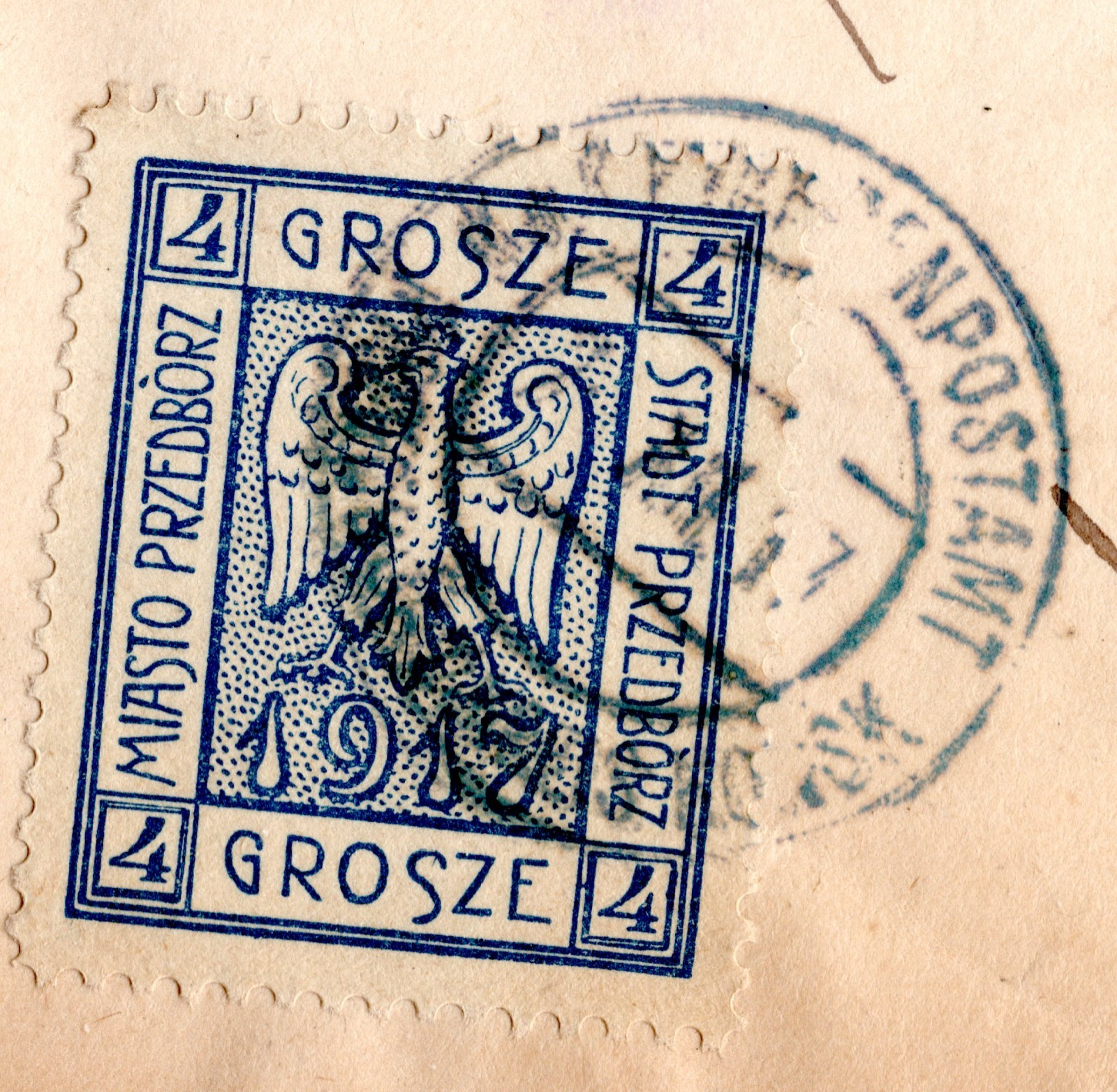 POLAND WW1 Cover *PRZEDBÓRZ* 4gr LOCAL German Occ MIXED FRANKING Overprint WG13
