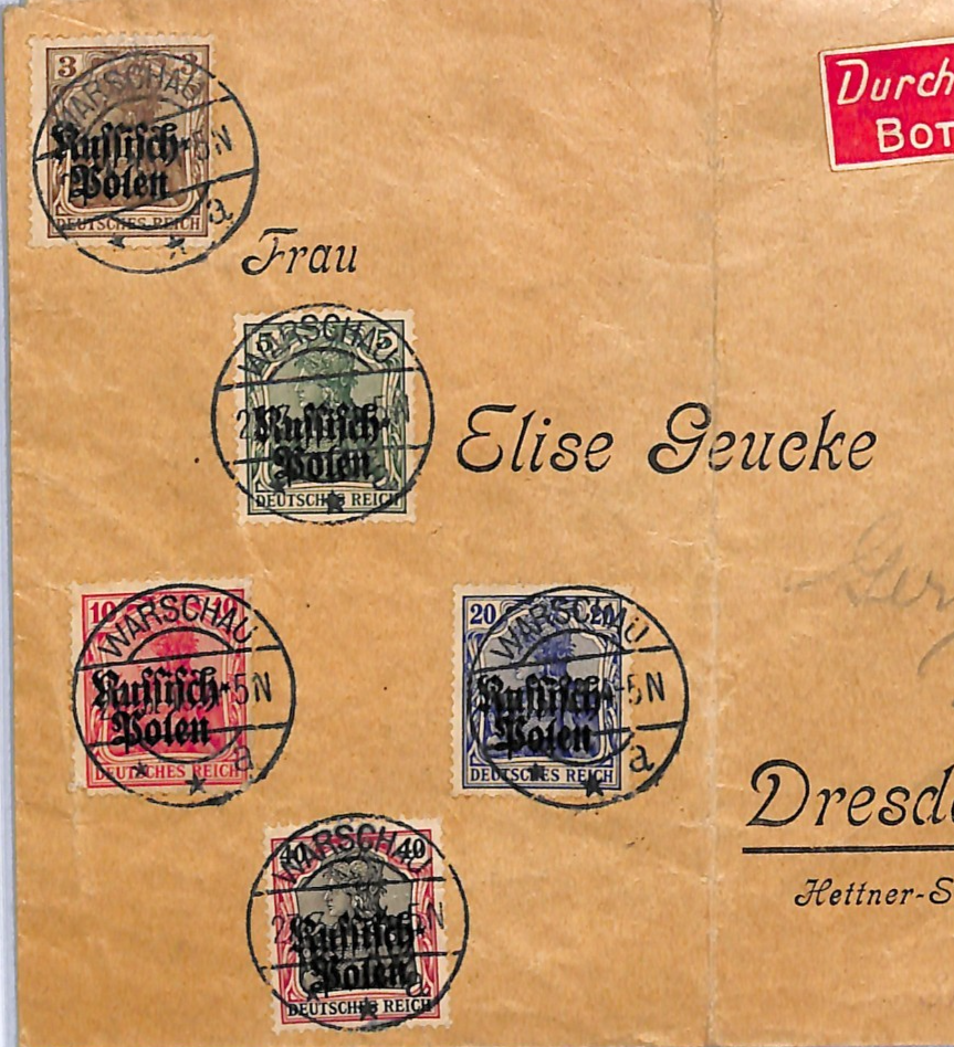 POLAND WW1 Germany Occupation Cover Warsaw GERMANIA Ovpt Dresden 1915?? WG20 - Image 3