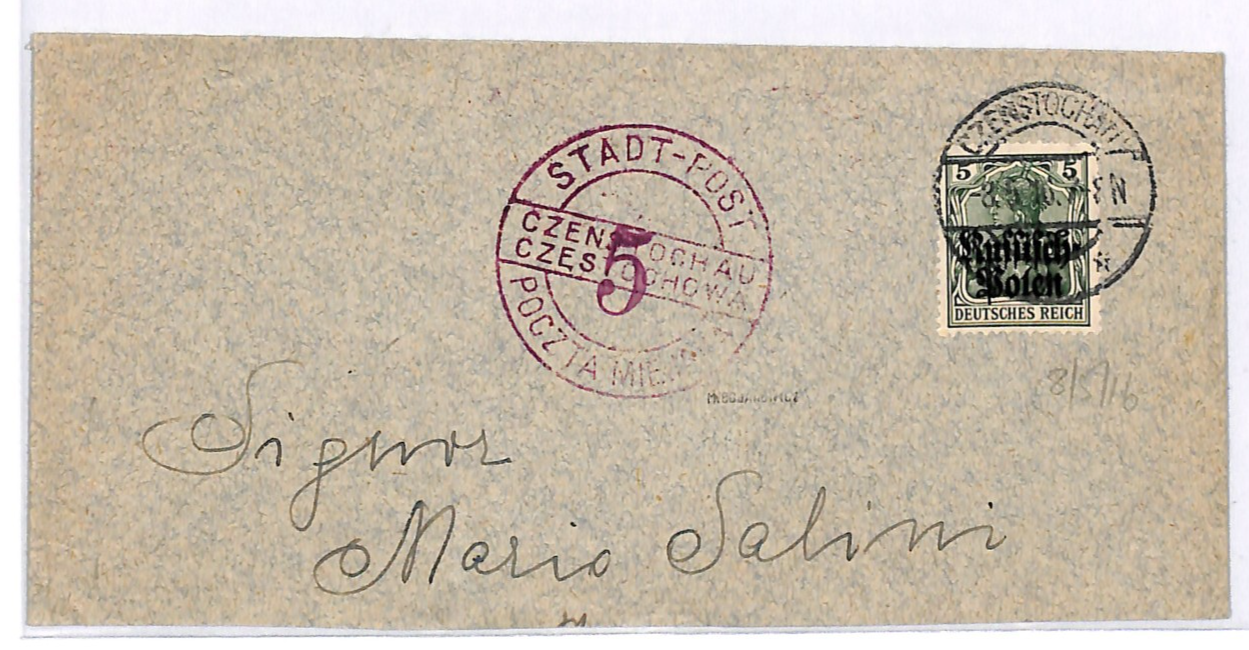 POLAND WW1 Local *CZĘSTOCHOWA* STADT-POST 5gr Large Part Cover Germany Occ WK103 - Image 3