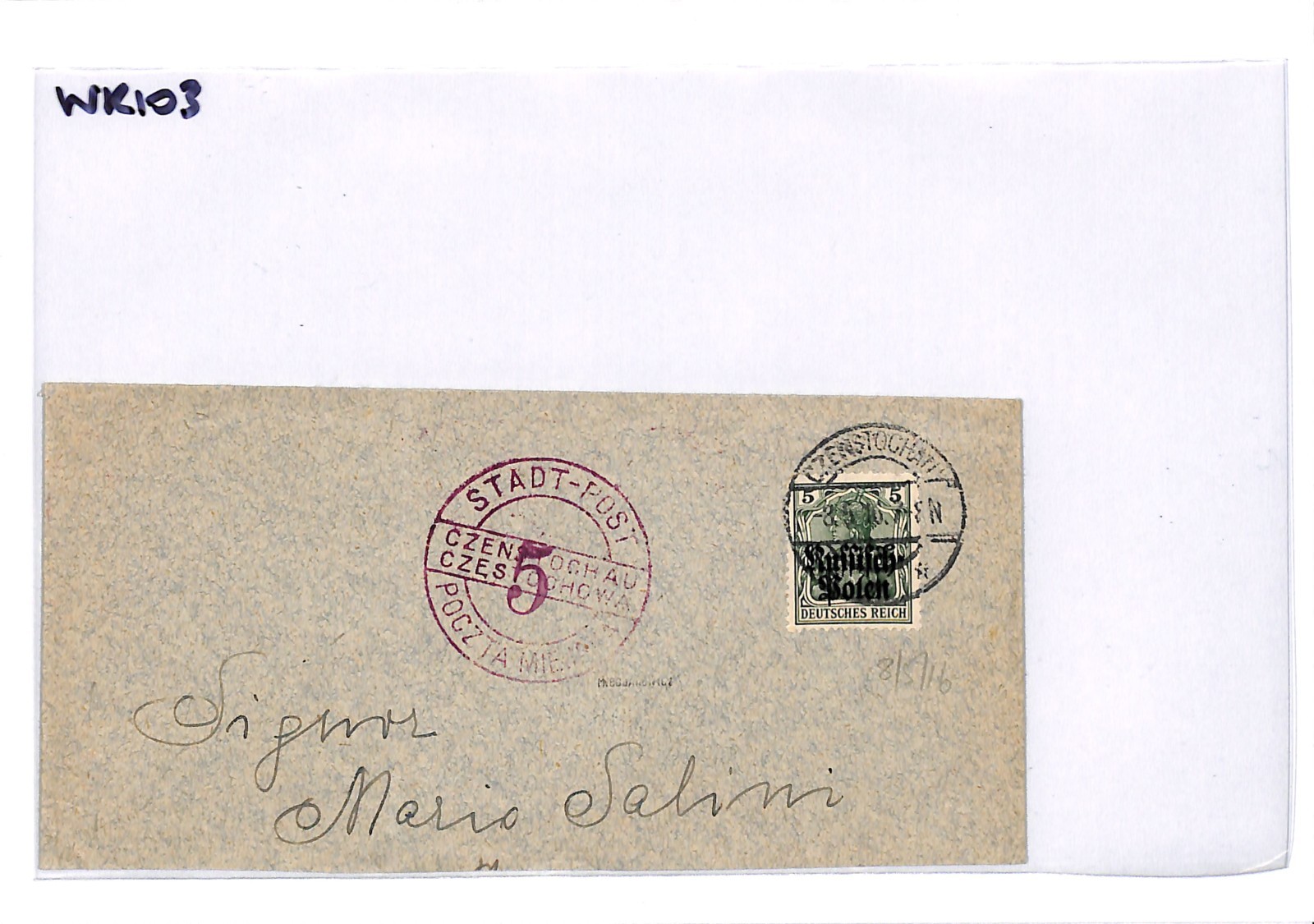POLAND WW1 Local *CZĘSTOCHOWA* STADT-POST 5gr Large Part Cover Germany Occ WK103 - Image 5