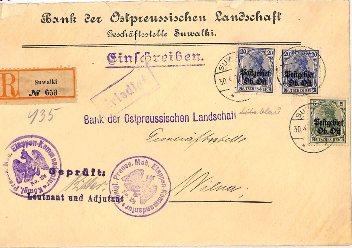 POLAND WW1 *OB OST* (RUSSIA) Germany Occupation Cover *SUWAŁKI* Reg 1918 WV94