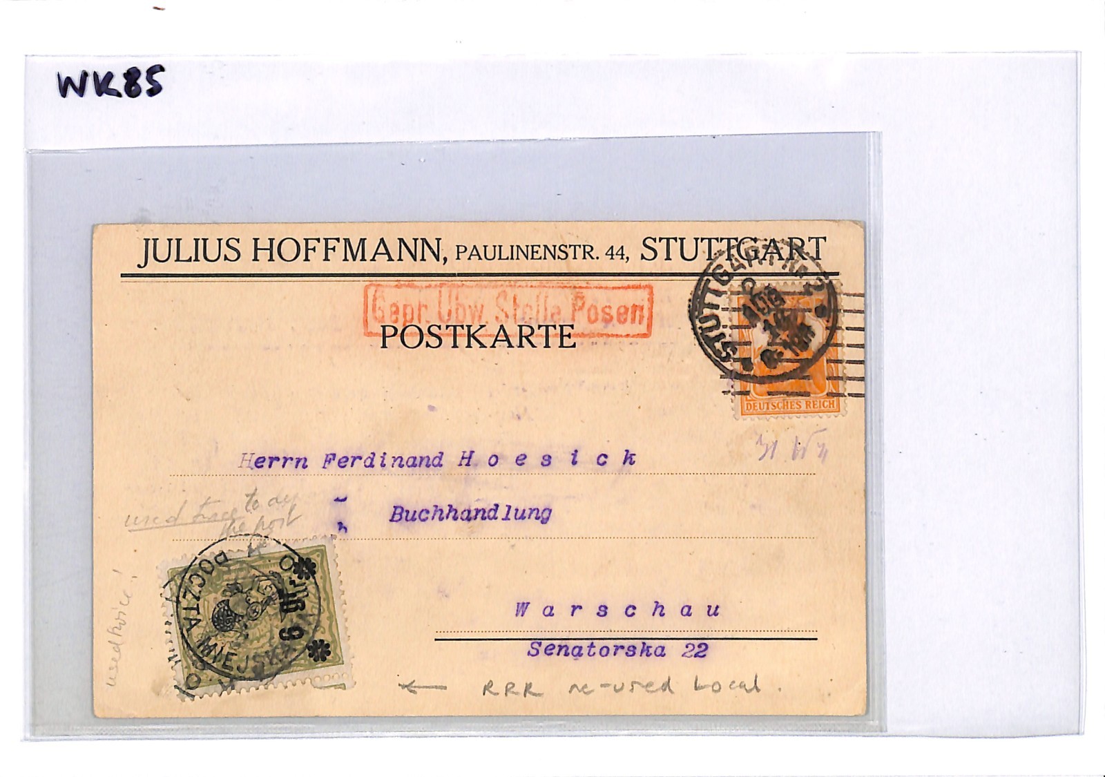 POLAND WW1 Rare *RE-USED* WARSAW LOCAL Stamp 1916 Postcard NO CHARGE !! WK85 - Image 10