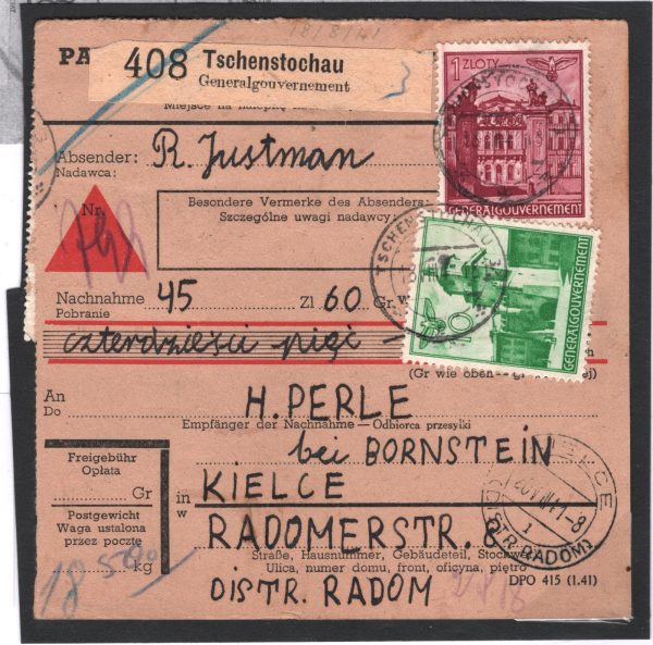 POLAND WW2 GERMANY OCCUPATION GG Parcel Post Label Tschenstochau Kielce MC249 - Image 3