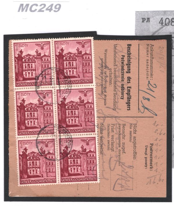 POLAND WW2 GERMANY OCCUPATION GG Parcel Post Label Tschenstochau Kielce MC249 - Image 4
