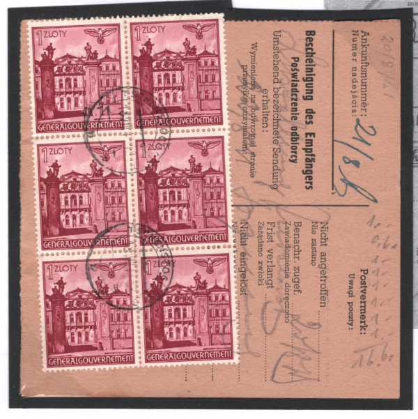 POLAND WW2 GERMANY OCCUPATION GG Parcel Post Label Tschenstochau Kielce MC249