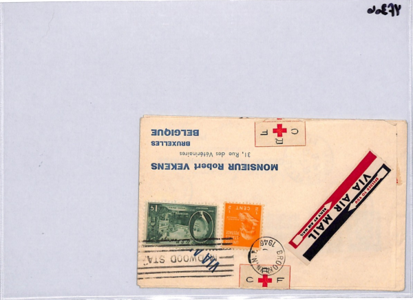 RED CROSS USA Cover CRF French *CRASH LABEL* Air Mail 1946 Belgium YF306 - Image 12