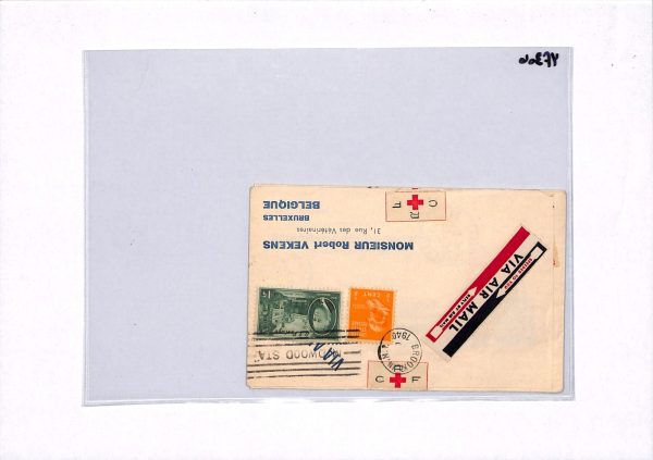 RED CROSS USA Cover CRF French *CRASH LABEL* Air Mail 1946 Belgium YF306 - Image 13