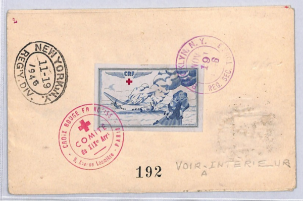 RED CROSS USA Cover CRF French *CRASH LABEL* Air Mail 1946 Belgium YF306 - Image 3