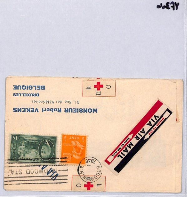 RED CROSS USA Cover CRF French *CRASH LABEL* Air Mail 1946 Belgium YF306 - Image 10