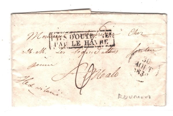 REUNION France Cols Maritime Cover *St Denis* SHIP LETTER LE HAVRE St Malo XG94 - Image 3