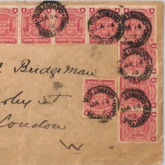 RHODESIA BSACo QV Cover Bulawayo 1899 1d *{18}* STRIPS 1s/6d Rate London ZM6 - Image 3