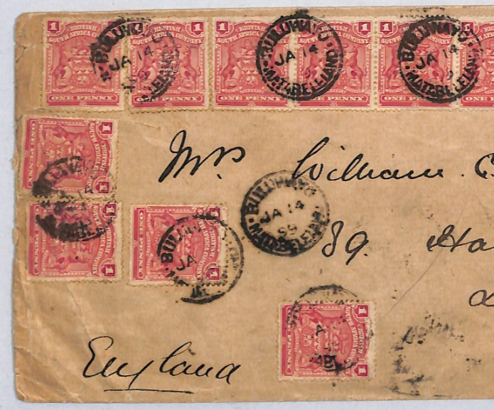RHODESIA BSACo QV Cover Bulawayo 1899 1d *{18}* STRIPS 1s/6d Rate London ZM6 - Image 4