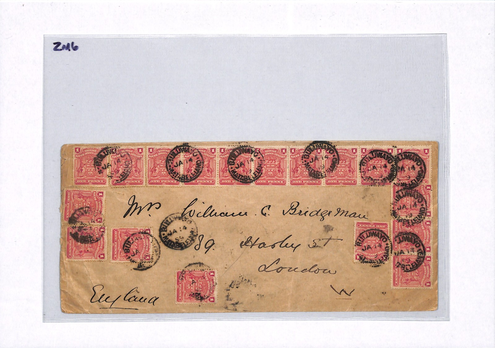 RHODESIA BSACo QV Cover Bulawayo 1899 1d *{18}* STRIPS 1s/6d Rate London ZM6 - Image 6