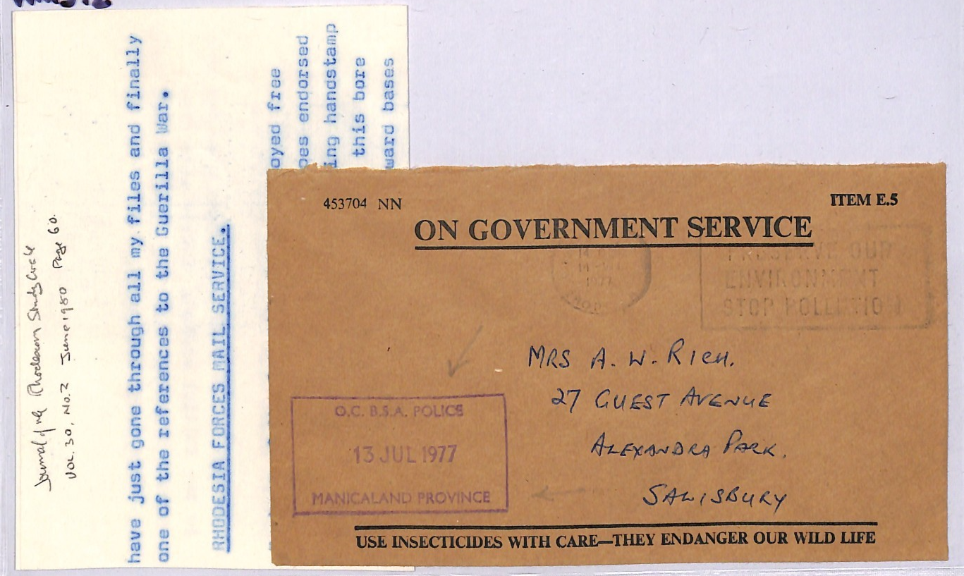 RHODESIA Cover 1977 GUERILLA WAR Official *BSAP POLICE* MANICALAND Dated WM372 - Image 3