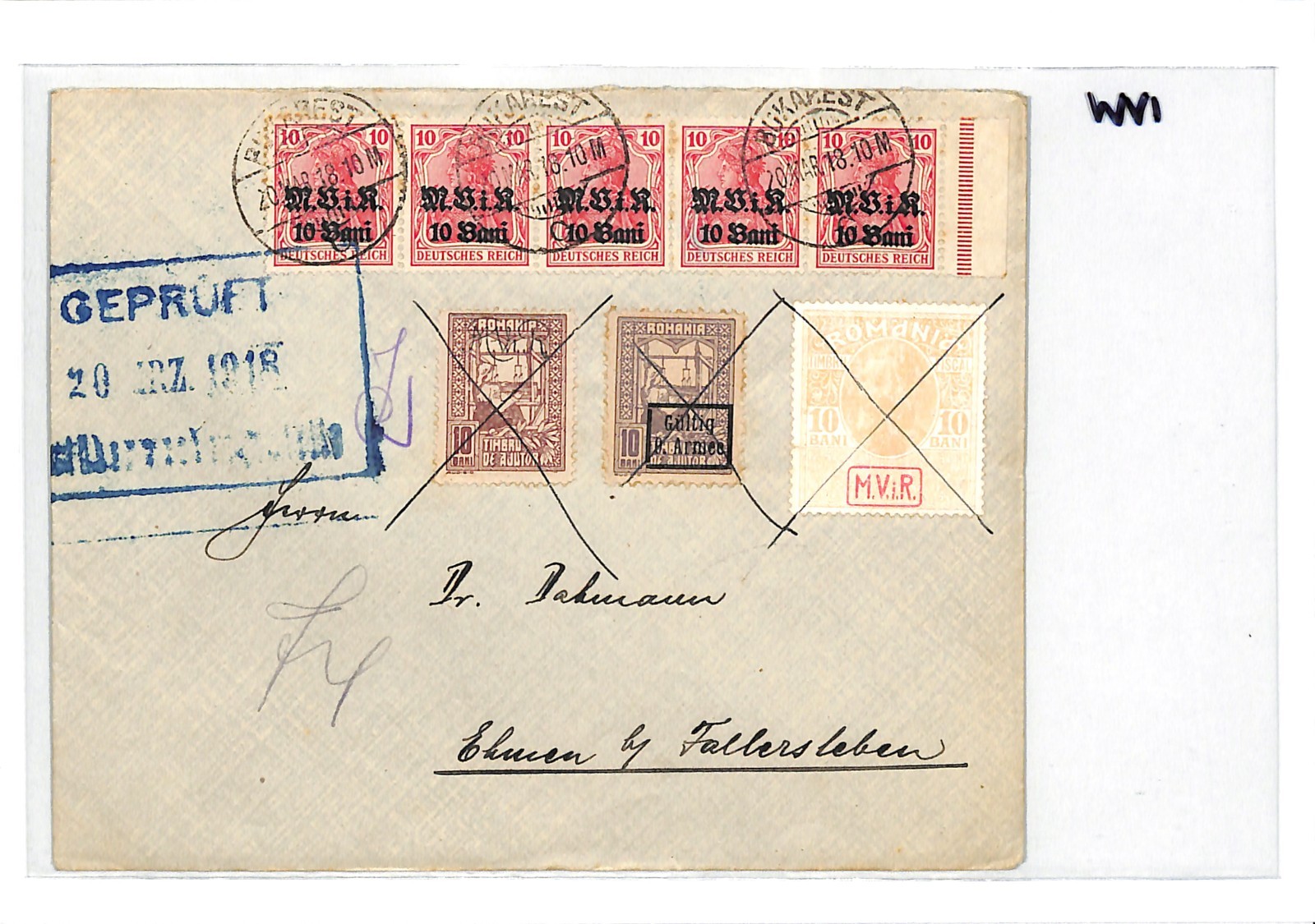 ROMANIA Cover WW1 GERMANY OCC Mixed Franking *MViR* 1918 Postal Tax Stamps{3}WV1 - Image 4