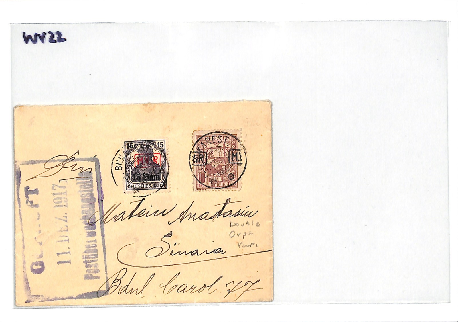 ROMANIA Cover WW1 Germany Occ 1917 *ERROR OVERPRINT* MViR Shift TAX Stamp WV22 - Image 12